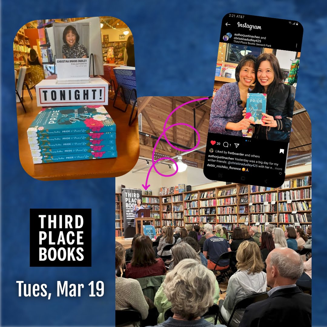 scenes from book launch of Pride and Preston Lin at Third Place Books Seattle